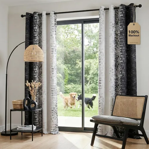 PONY DANCE - Cortinas opacas en blanco y negro de 84 pulgadas de largo para sala de estar, cortinas modernas con aislamiento térmico para