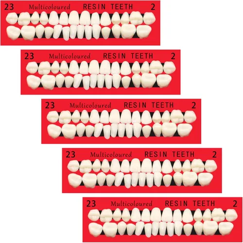 5 juegos de dientes falsos de resina acrílica, dientes dentales dentales superiores e inferiores de polímero sintético para bricolaje, Halloween,