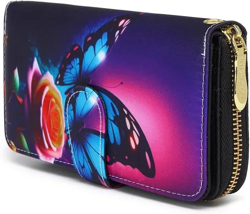 Miniatura 18 de Cartera de mano para mujer, estilo bohemio, con RFID, elegante, espaciosa con correa para viajes, capacidad para tarjetas, teléfono, dinero