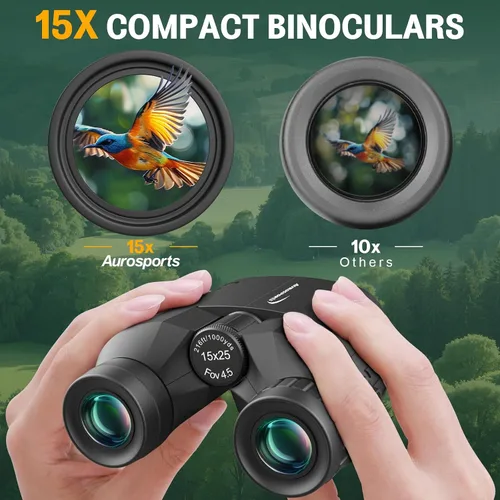 Miniatura 2 de Aurosports - Prismáticos compactos de 15x25 para niños y adultos - Prismáticos de alta potencia para observación de aves - Prismáticos pequeños
