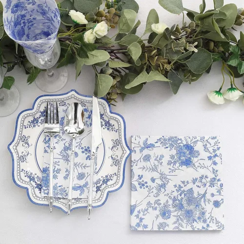 Miniatura 25 de Efavormart - Paquete de 20 servilletas de papel con estampado floral blanco y verde salvia, altamente absorbentes, suaves, de 2 capas, desechables