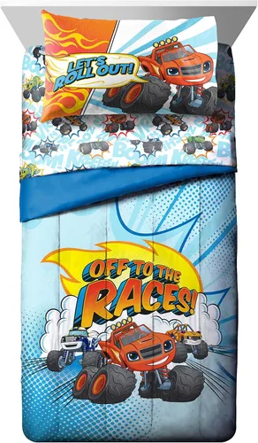 Miniatura 2 de Jay Franco Blaze and the Monster Machines Off to The Races - Juego de ropa de cama de 5 piezas tamaño individual, incluye edredón y juego de Azul