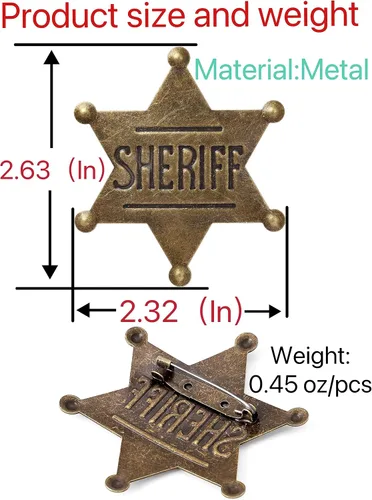 Miniatura 2 de Broche de insignia de sheriff grande vintage para niños, broche de insignia del sheriff del oeste, broche para adultos, niños y niñas, disfraces