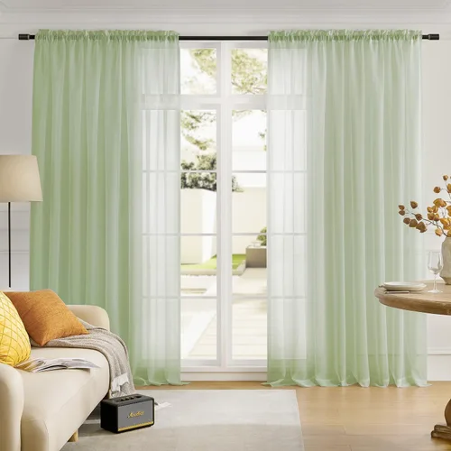 Miniatura 50 de Cortinas para ventana cortinas blancas traslúcidas de 90 pulgadas de largo, 2 paneles de cortinas de tul, paneles de ventana para cortinas de Blanco