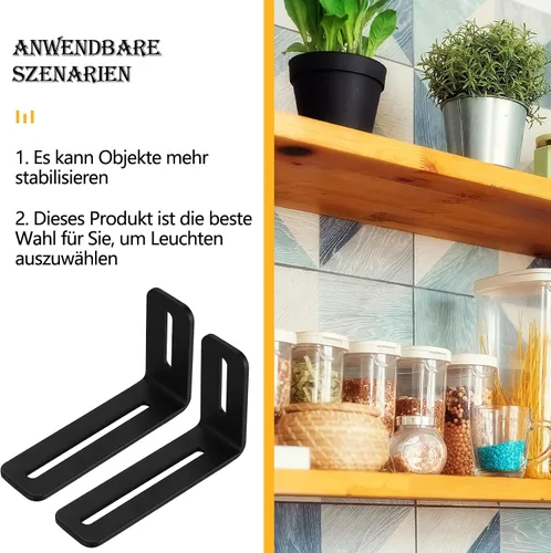 Miniatura 6 de 6 soportes en L ajustables ranurados, soporte negro en forma de L con 2 agujeros ranurados, soportes de esquina en ángulo recto de metal de 90