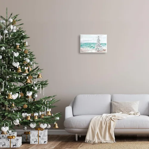 Miniatura 3 de Stupell Industries Amanda Hilburn con diseño de árbol de Navidad nevado en la playa, 15 x 10 pulgadas, fácil de colgar y resistente, fabricado