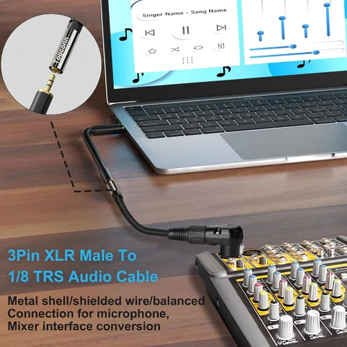 Miniatura 4 de XLR macho a 0.138 in hembra adaptador de cable, convertidor de conector TRS estéreo equilibrado de 2 pies, 3 pines (1/8 pulgadas)