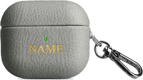 Miniatura 8 de Funda de cuero con iniciales personalizadas para Apple Airpods 3 2021, funda vegana de lujo con llavero con nombre personalizado en relieve y letras
