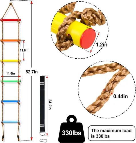 Miniatura 2 de Perantlb Escalera de cuerda de escalada de 6.8 pies para niños o adultos, juego de escalada para accesorios de columpio, casa del árbol, parque