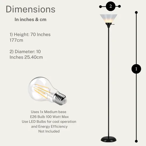 Miniatura 9 de Lámpara de suelo Light Accents con pantalla color blanco, 100 W, negro, 6113-21, 100.00watts Lámpara Torchiere Negra