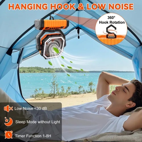 Miniatura 5 de ZioeYiue Ventilador de campamento recargable, 20000 mAh ventiladores de batería grande, ventilador recargable de 4 velocidades con control remoto