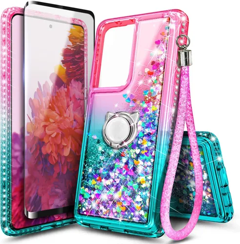 Miniatura 55 de NGB Diseñada para funda Samsung Galaxy Note 10+ (Plus), Rosa/Aguamarina Funda con Purpurina Líquida Brillante Linda para Mujeres Niñas Niños