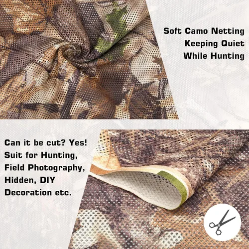Miniatura 4 de FLYEGO Red de camuflaje de camuflaje, malla silenciosa de camuflaje transparente para ocultación, soporte de árbol, caza, sombrilla, decoración