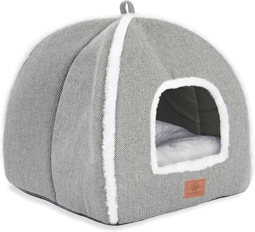 Miniatura 8 de Camas para gatos de interior, cama de gato, tienda de campaña para gatitos y mascotas pequeñas con cojín lavable, suave y cálida, color gris, 15
