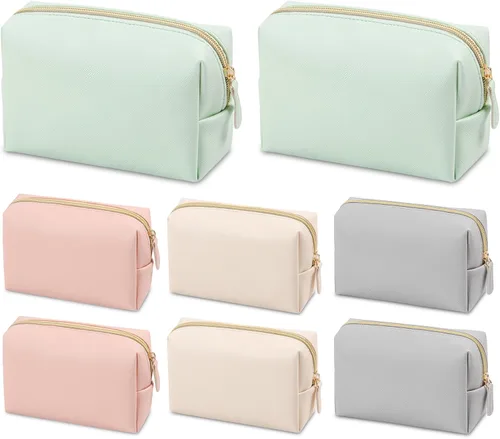 Juego de 8 bolsas de maquillaje preparadas, bolsa de cosméticos de piel sintética, impermeable, portátil, bolsa de aseo de viaje para mujeres,