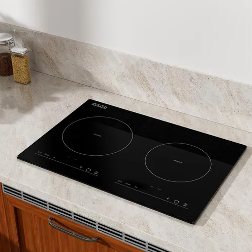 Miniatura 2 de Empava IDC12B2 Estufa Eléctrica Horizontal Placa de Inducción con 2 Quemadores en Superficie Lisa de Vidrio Cerámico Vitro Negro 120V, 12 Pulgadas