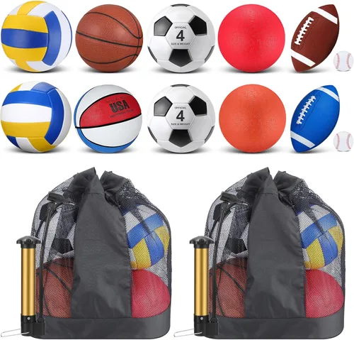 Miniatura 7 de Deekin 12 Pcs Assorted Sport Ball Set for Kids Official Size Basketball Football Volleyball Soccer Baseball Playground Ball with Bag and Pump for