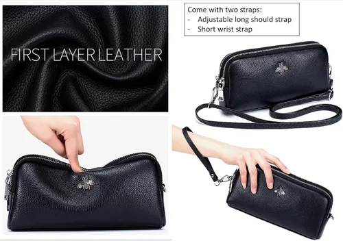 Miniatura 6 de Cuero genuino pantalla táctil teléfono bolsa bolsa muñeca bolso cartera para mujeres niñas