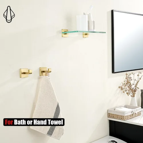 Miniatura 6 de JQK TH250-BG-P2 - Gancho para toallas de baño, para cocina, garaje, acero inoxidable 304, grosor de 0.031 in, 2 unidades, oro cepillado, TH250-BG-P2
