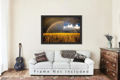 Miniatura 5 de Great Plains Photography Print (Not Framed) Picture of Double Rainbow Over Golden Wheat Field on Stormy Spring Day in Kansas Western Sky Wall Art