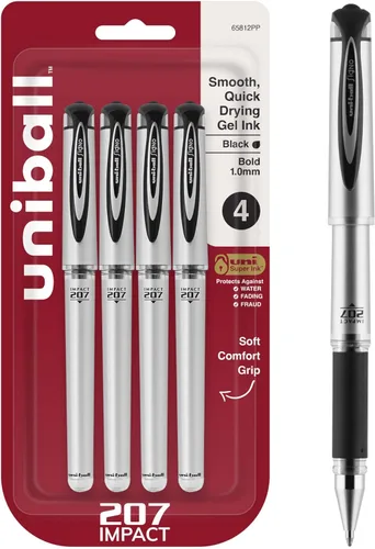 Miniatura 12 de Uniball Spectrum - Bolígrafos de gel retráctiles, punta media (0.028 in), tinta negra, paquete de 12 Negro