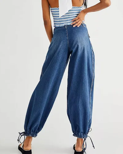 Miniatura 3 de Free People Dupes - Pantalones de mezclilla holgados de loto para mujer, con cremallera, cintura media, tobillos, con bolsillos