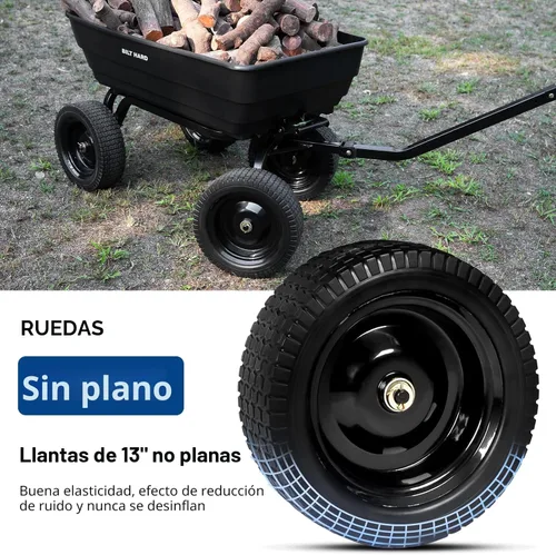 Miniatura 2 de BILT HARD Carro de volquete de jardín de polietileno de 7 pies cúbicos, 1200 libras sin neumáticos planos, liberación rápida, mango convertible 2