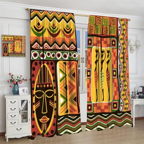 Miniatura 4 de BAEKJIN Cortinas opacas africanas, color blanco y negro, abstracto, geométrico, africano, tribal, escritura, étnico, para hombres, niños
