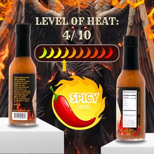 Miniatura 3 de Salsa picante Hellfire Devil's Gold, galardonada con múltiples premios, salsa picante gourmet a base de frutas, cuenta con pimientos amarillos súper
