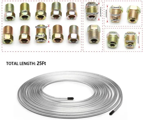 Miniatura 2 de Kit de línea de freno de cobre chapado en zinc de 25 pies de 3/16 - Incluye 16 conexiones de abocinado invertido - Kit de reparación universal
