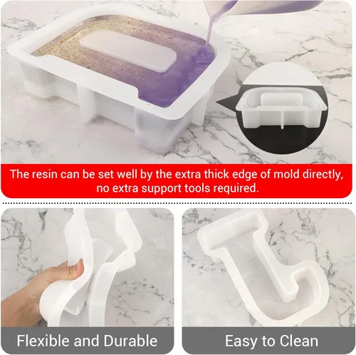Miniatura 3 de Gartful Moldes de letras grandes de 7 pulgadas para resina, molde de resina epoxi del alfabeto mayúscula 3D J mayúscula, moldes de letras de resina