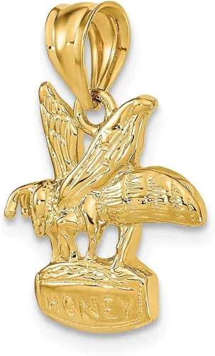 Miniatura 5 de Colgante de oro amarillo macizo de 14 quilates, 3 dimensiones, diseño de abeja, 0.827in x 0.512in