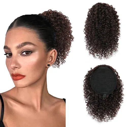 Miniatura 6 de Cola de caballo con cordón para mujeres negras, cola de caballo rizada afro para mujeres negras, cola de caballo rizada de onda corta, extensiones