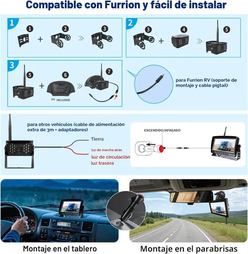 Miniatura 8 de VTimes Cámara de respaldo inalámbrica para camiones, cámara de respaldo RV con monitor HD de 7 pulgadas, pantalla dividida de 4 canales, alerta BSD
