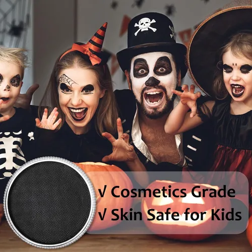 Miniatura 5 de Pintura facial negra (1.06 onzas), kit de pintura facial activada por agua para niños y adultos, paleta de pintura facial de maquillaje SFX