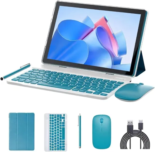 Miniatura 5 de Tablet de 10 pulgadas Android 14 Tabletas 2 en 1 con estuche para teclado, ratón, lápiz capacitivo, Tableta Android 8GB+64GB, compatible con Azul