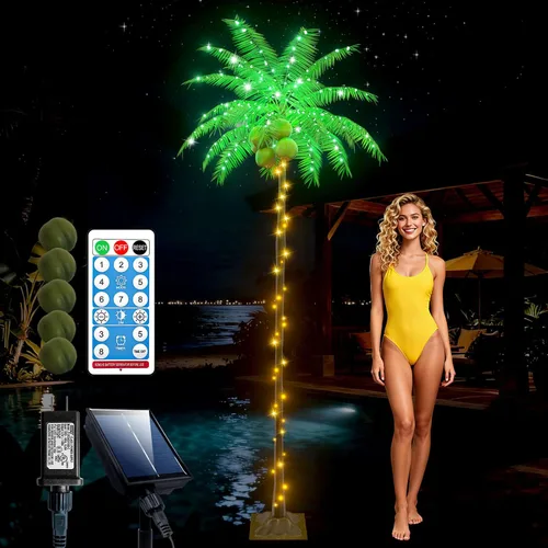 Miniatura 8 de Ledido Palmera Iluminada de 7 Pies que Cambia de Color con 5 Cocos, 218LED Árboles de Palmera Artificiales Iluminados para Exteriores con Control