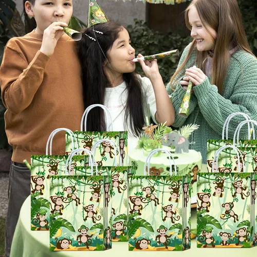Miniatura 4 de Tyndallrays 16 bolsas de regalo de mono para suministros de fiesta de cumpleaños, aperitivos de regalo, dulces para niños y adultos, decoraciones