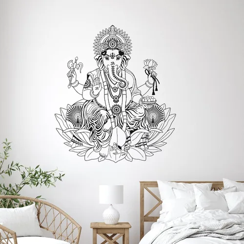 Vinilo adhesivo de pared Ganesha Lotus Hinduism God Hindu India Decoración Pegatinas (ig3253) Negro