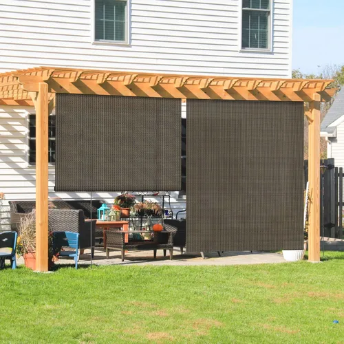 COARBOR - Persianas enrollables para exteriores para el porche, patio, persiana de privacidad para terraza, pérgola, glorieta, color marrón, 8 pies