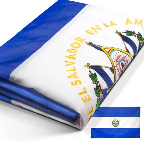 Miniatura 8 de Anley Fly Breeze - Bandera de El Salvador de 3 x 5 pies, color vivo y a prueba de decoloración, cabecera de lona y doble costura, banderas Poliéster