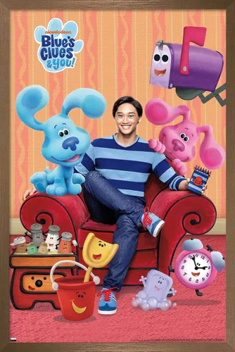Miniatura 16 de Nickelodeon Blue's Clues - Póster de pared grupal, 22.4 pulgadas de largo x 14.7 pulgadas de ancho, versión enmarcada de madera de granero