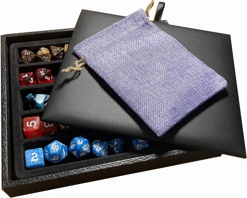 Miniatura 11 de N'icePackaging - Bandeja de dados acolchada negra de lujo con bolsa de dados de viaje de arpillera azul - para juegos de rol/mesa/D&D 5e / rodar