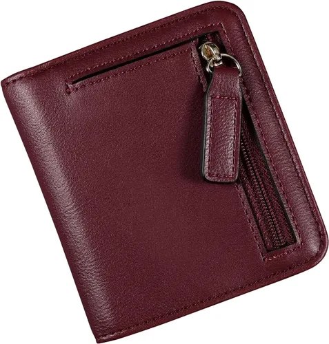 Miniatura 10 de Cartera pequeña para mujer, con bloqueo RFID, de cuero, plegable, compacta, tarjetero para mujer, con cremallera, bolsillo para monedas, ventana