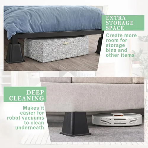 Miniatura 6 de Novabright Paquete de 4 elevadores de cama para dormitorio universitario de 6 pulgadas, extensores de cama de plástico extra resistentes, apilables