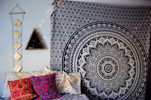 Miniatura 21 de Popular Handicrafts Original Ombre - Tapiz indio Mandala para pared, ornamento hippie, colcha bohemia con brillo metálico