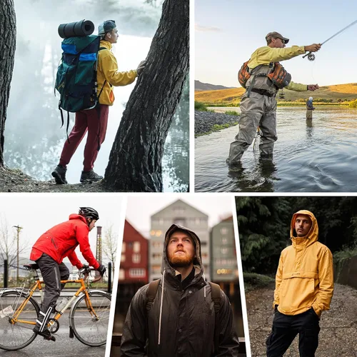 Miniatura 6 de American Trends Chubasquero para hombre impermeable con capucha para hombre, chaqueta rompevientos, abrigo de lluvia