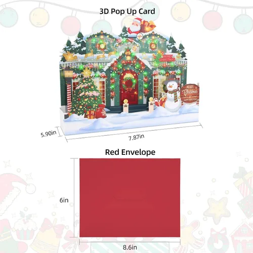 Miniatura 6 de XTF2015 Tarjetas de felicitación de Navidad 3D Pop Up Tarjeta de regalo de Navidad con luces musicales y animadas para el hogar, reproduce 3