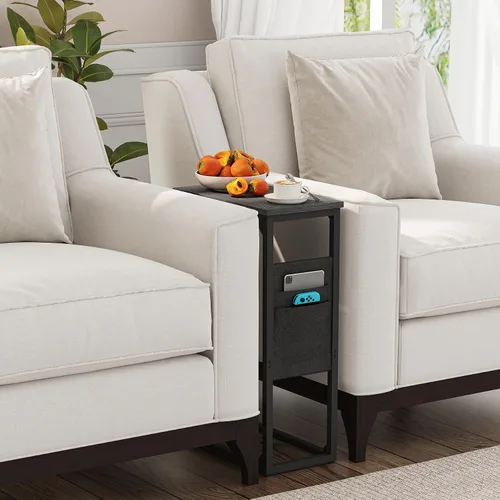 Miniatura 8 de TUTOTAK - Mesa auxiliar en forma de C, mesa lateral para sofá, mesa de sofá con bolsa de almacenamiento, bandeja para TV para sala de estar, Negro