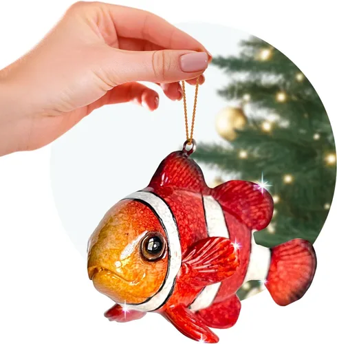 Miniatura 13 de Adornos de Navidad – Pintados a mano – Relleno de calcetines, buceadores y amantes del océano (caballito de mar rojo)